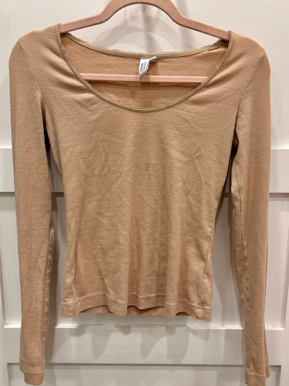 & Other Stories Beige Long Sleeve Scoop Neck Fitted Top